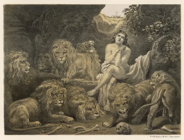 Framed Print : Daniel and Lions in Den Framed Print : Daniel and Lions in Den
