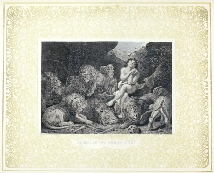 Framed Print : Daniel praying in the lions den Framed Print : Daniel praying in the lions den
