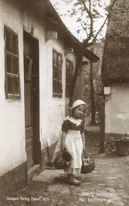 Framed Print : Danish farm girl with basket of potatoes Framed Print : Danish farm girl with basket of potatoes