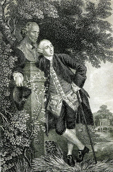 David Garrick, actor, with a bust of Shakespeare