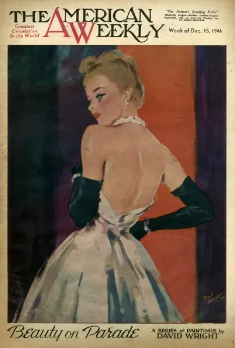 Framed Print : David Wright woman in bare-backed evening dress Framed Print : David Wright woman in bare-backed evening dress