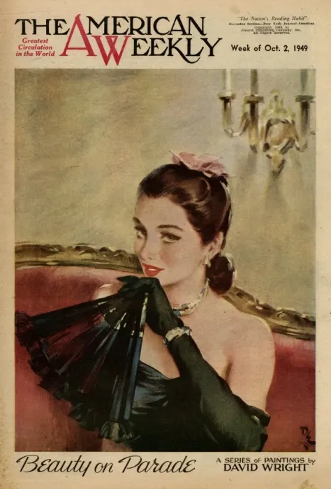 Framed Print : David Wright woman in black evening dress with fan Framed Print : David Wright woman in black evening dress with fan