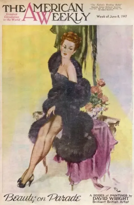 Framed Print : David Wright woman in black fur coat Framed Print : David Wright woman in black fur coat