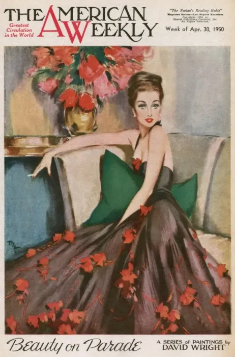 Framed Print : David Wright woman in a black and red evening dress