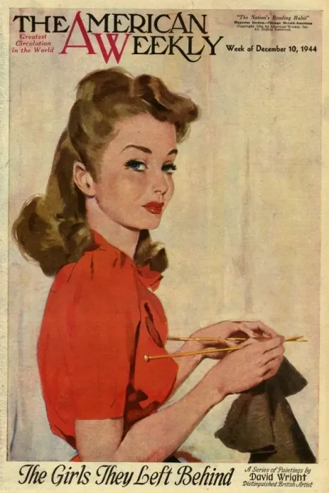 Framed Print : David Wright woman with her knitting Framed Print : David Wright woman with her knitting