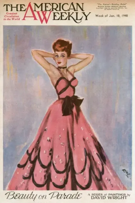 Framed Print : David Wright woman in pink and black evening dress Framed Print : David Wright woman in pink and black evening dress