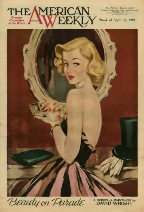 Framed Print : David Wright woman in a pink and black evening dress Framed Print : David Wright woman in a pink and black evening dress
