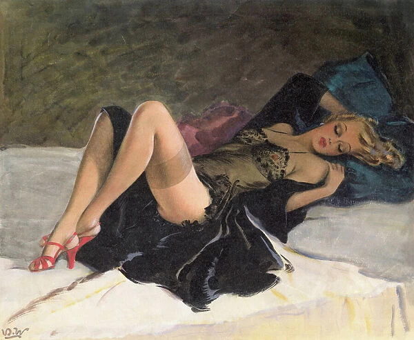 David Wright woman reclining in black lingerie