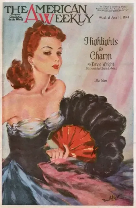 Framed Print : David Wright woman with red and black feather fan Framed Print : David Wright woman with red and black feather fan