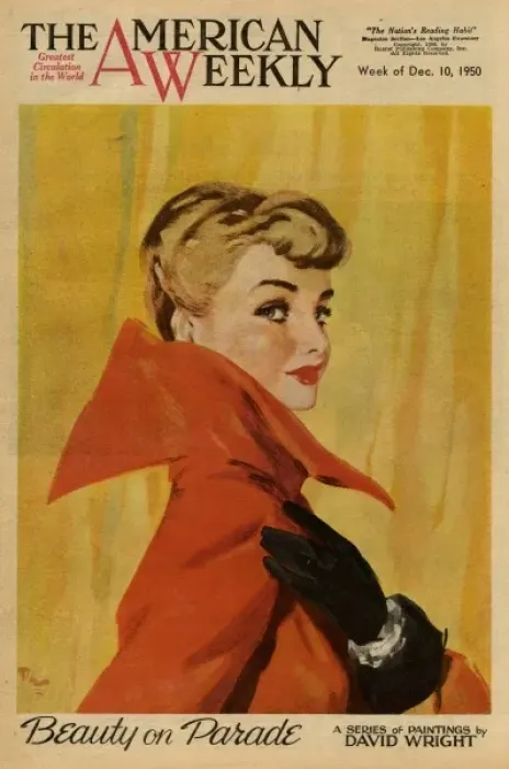 Framed Print : David Wright woman in red coat and black gloves Framed Print : David Wright woman in red coat and black gloves