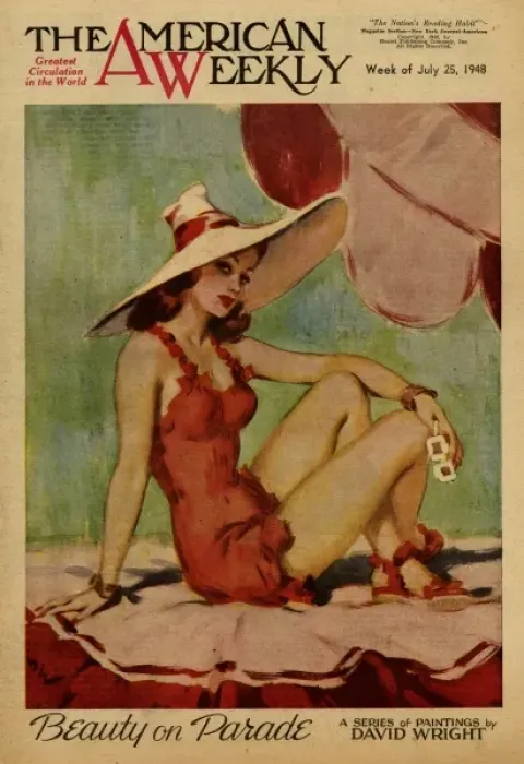 Framed Print : David Wright woman in red swimsuit Framed Print : David Wright woman in red swimsuit