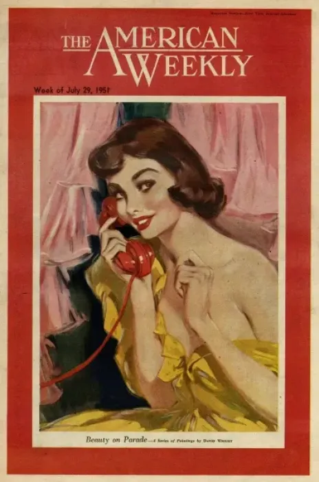 Framed Print : David Wright woman with red telephone Framed Print : David Wright woman with red telephone
