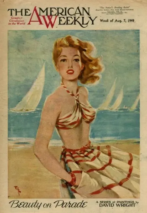 Framed Print : David Wright woman in red and white beachwear Framed Print : David Wright woman in red and white beachwear
