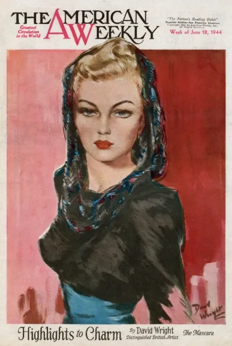 Framed Print : David Wright woman with silky patterned hood Framed Print : David Wright woman with silky patterned hood