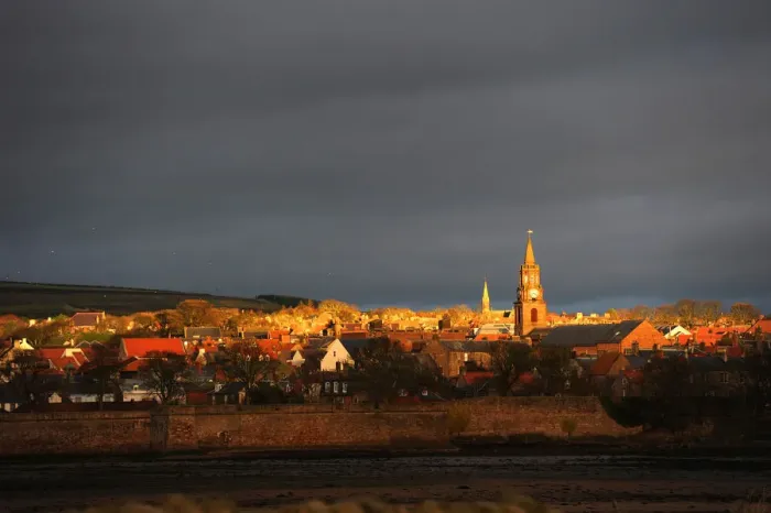 Framed Print : Dawn rays of winter sun on town hall clock tower, Berwick Framed Print : Dawn rays of winter sun on town hall clock tower, Berwick