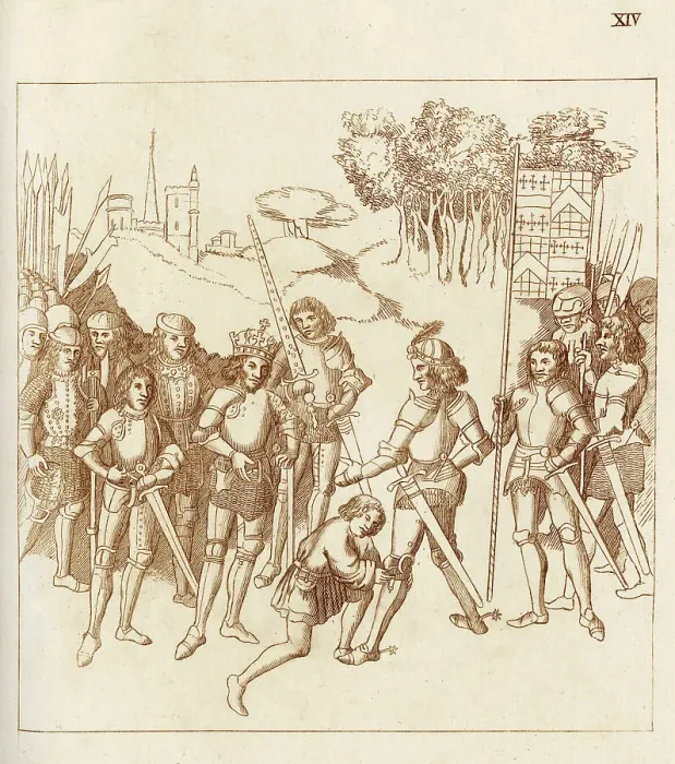 Framed Print : The day after the Battle of Shrewsbury, King Henry IV invests Richard Beauchamp, Earl of Warwick with the Order of the Garter. Date: 22nd July 1403 Framed Print : The day after the Battle of Shrewsbury, King Henry IV invests Richard Beauchamp, Earl of Warwick with the Order of the Garter. Date: 22nd July 1403