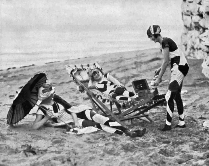 Framed Print : Dazzle style fashion on the beach, 1919 Framed Print : Dazzle style fashion on the beach, 1919