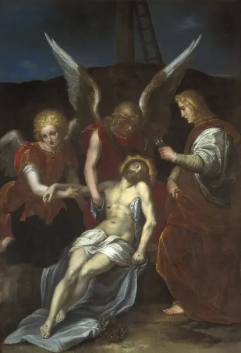 Framed Print : Dead Jesus held by angels. 16th c. Anonymous Framed Print : Dead Jesus held by angels. 16th c. Anonymous