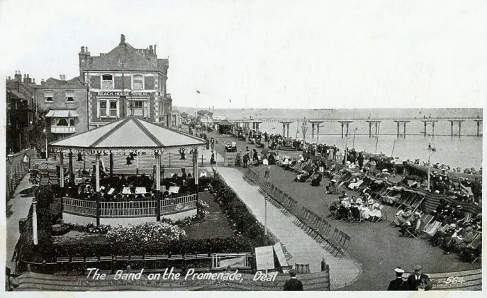 Framed Print : Deal, Kent - The Band on the Promenade. Date: circa 1910s Framed Print : Deal, Kent - The Band on the Promenade. Date: circa 1910s