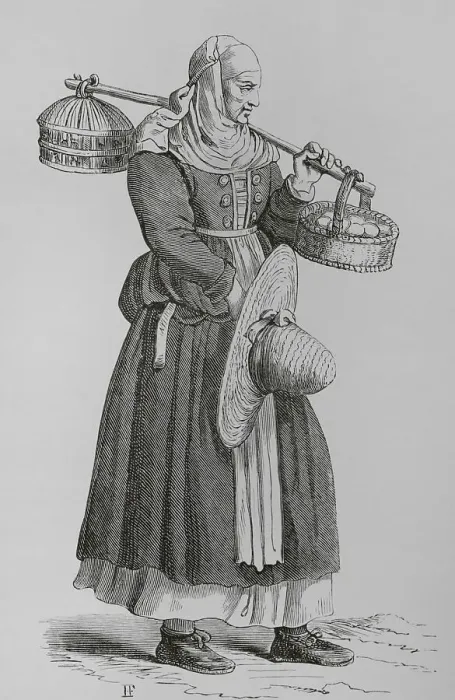 Framed Print : Dealer in eggs. Engraving after a 16th-century Framed Print : Dealer in eggs. Engraving after a 16th-century