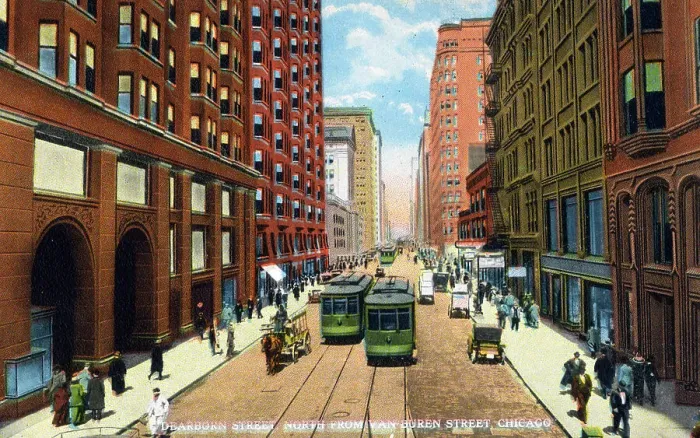 Framed Print : Dearborn Street, North from Van Buren Street, Chicago Framed Print : Dearborn Street, North from Van Buren Street, Chicago