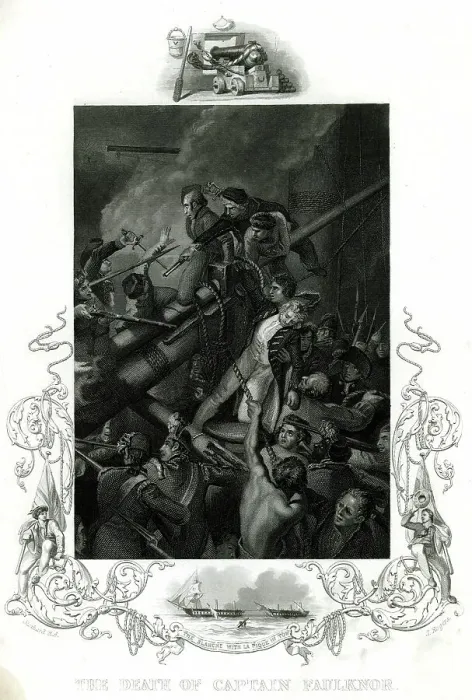 Framed Print : Death of Captain Faulknor, off Pointe a Pitre, Guadeloupe Framed Print : Death of Captain Faulknor, off Pointe a Pitre, Guadeloupe