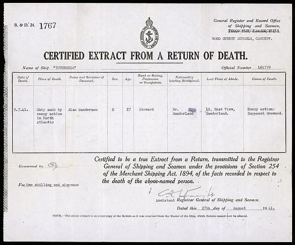 Death Certificate 1941