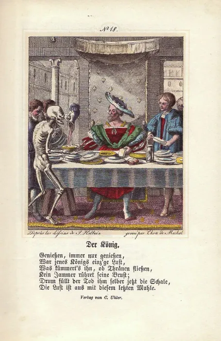 Framed Print : Death as a cupbearer presents the King with his last drink Framed Print : Death as a cupbearer presents the King with his last drink