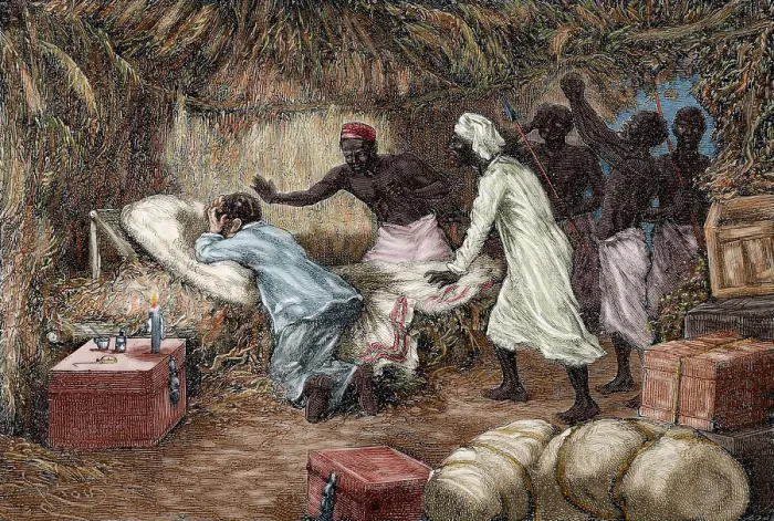 Framed Print : Death of David Livingstone (1813-1873). Engraving. Colored Framed Print : Death of David Livingstone (1813-1873). Engraving. Colored