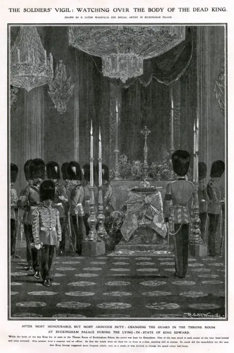 Framed Print : Death of Edward VII - soldiers guard coffin 1910 Framed Print : Death of Edward VII - soldiers guard coffin 1910