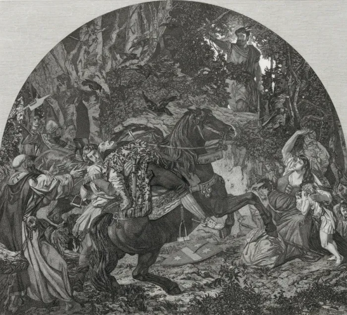 Framed Print : The death of Gessler - from the fresco in Tells Chapel on t Framed Print : The death of Gessler - from the fresco in Tells Chapel on t