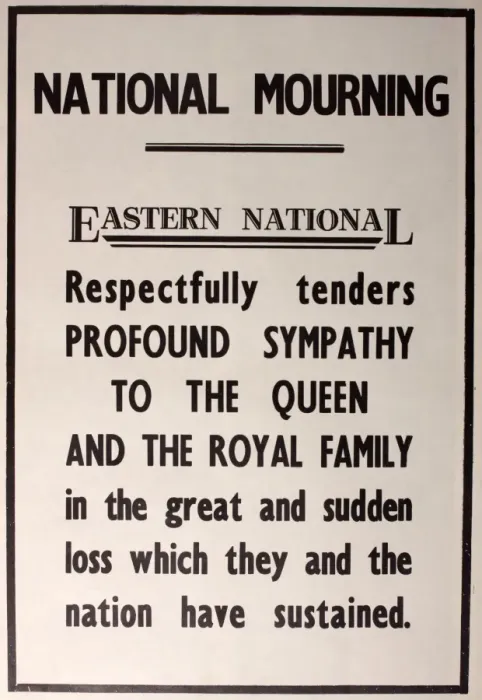 Framed Print : Death of King George VI - Eastern National Notice Framed Print : Death of King George VI - Eastern National Notice