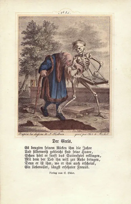 Framed Print : Death leads the Old Man to the grave, beguiling Framed Print : Death leads the Old Man to the grave, beguiling