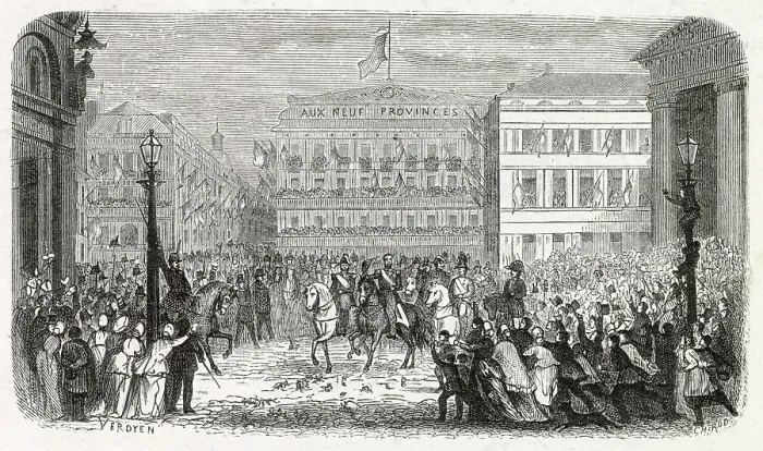 Framed Print : After the death of Leopold I, his son the duc de Brabant becomes Leopold II ; his solemn entry into Brussels is applauded by the populace. Date: 17 December 1865 Framed Print : After the death of Leopold I, his son the duc de Brabant becomes Leopold II ; his solemn entry into Brussels is applauded by the populace. Date: 17 December 1865
