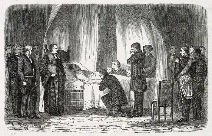 Framed Print : The death of Leopold I, uncle of queen Victoria and first king of Belgium. Date: 1865