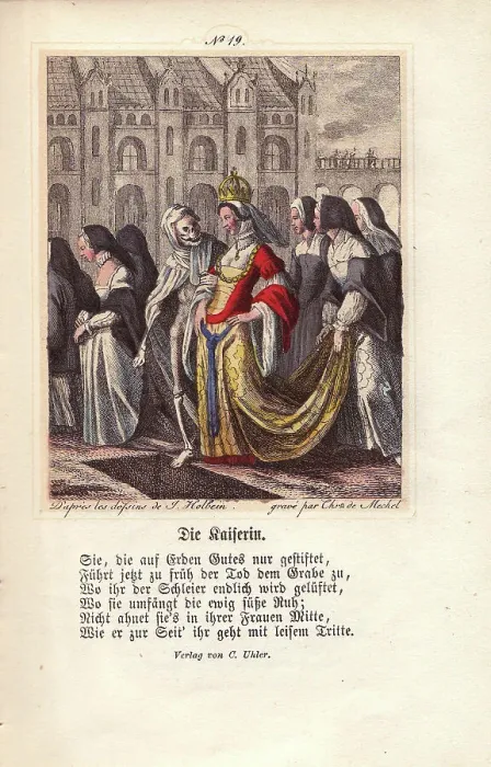Framed Print : Death as an old woman points the Empress toward Framed Print : Death as an old woman points the Empress toward
