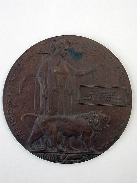 Death Plaque in the name of Private Frederick George Styles