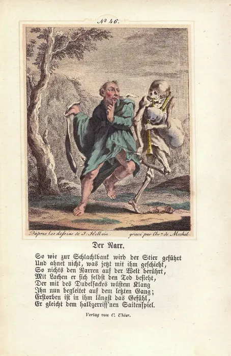 Framed Print : Death, playing the bagpipes, lifts up the Fool's Framed Print : Death, playing the bagpipes, lifts up the Fool's
