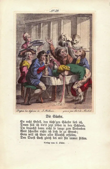 Framed Print : Death pulls back a Drunkard's head and pours Framed Print : Death pulls back a Drunkard's head and pours