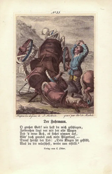 Framed Print : Death surprises the Waggoner as he transports Framed Print : Death surprises the Waggoner as he transports