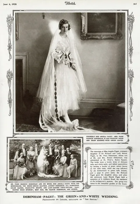 Framed Print : Debenham-Paget: the green and white wedding. The marriage of Miss Angela Paget to Mr Piers Debenham at St Peter's, Eaton Square Framed Print : Debenham-Paget: the green and white wedding. The marriage of Miss Angela Paget to Mr Piers Debenham at St Peter's, Eaton Square