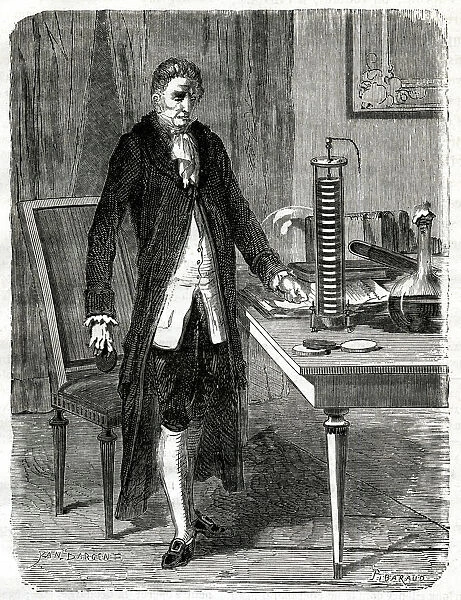VOLTA. Volta constructs his first pile electrique Date: December 1799