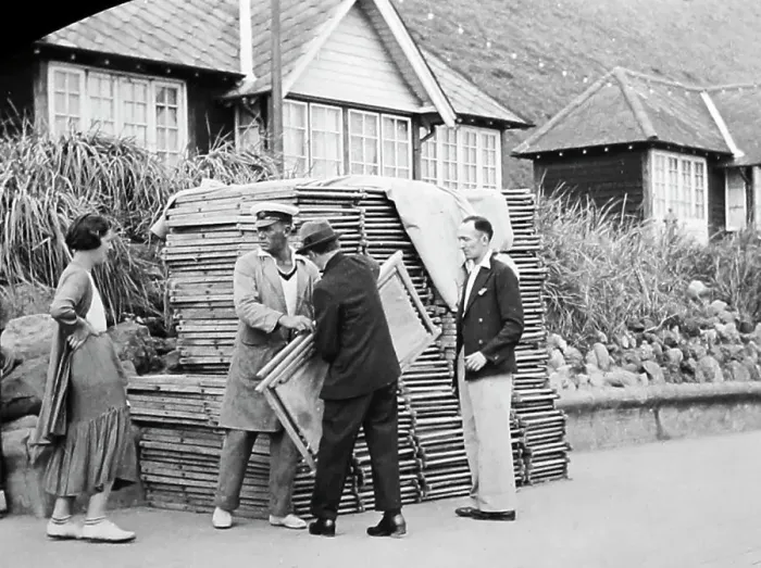 Framed Print : A deckchair attendant, probably 1930s Framed Print : A deckchair attendant, probably 1930s
