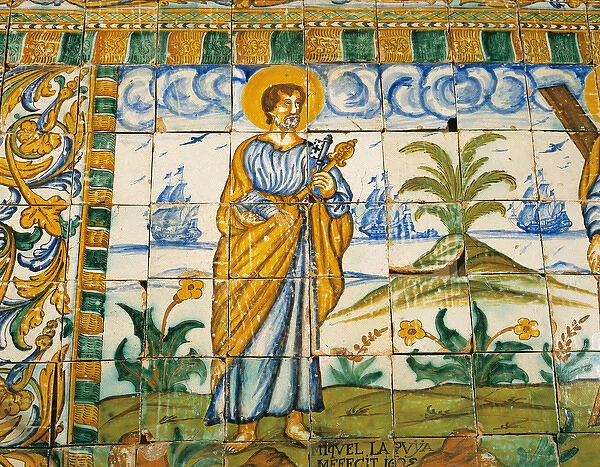 Decorated tiles. Saint Peter with keys of Heaven, by Miquel