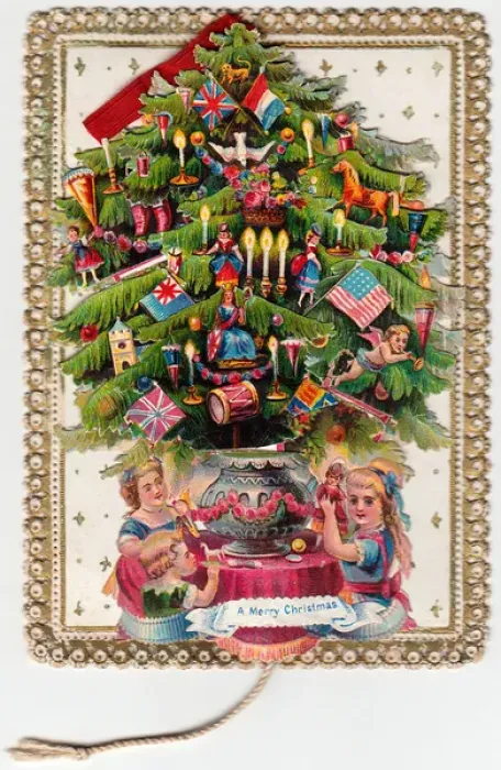 Framed Print : Decorated tree on a Christmas card Framed Print : Decorated tree on a Christmas card