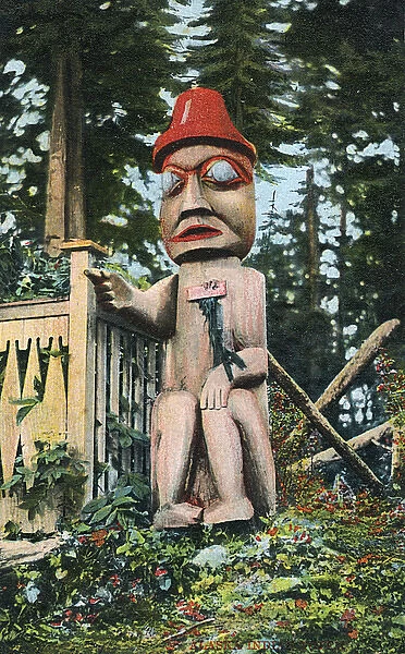 Decorated wooden figure, Alaska, USA