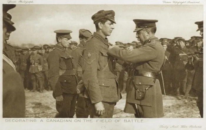 Framed Print : Decorating a Canadian Soldier - WWI Framed Print : Decorating a Canadian Soldier - WWI