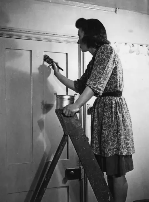 Framed Print : Decorating a Door / 1940S Framed Print : Decorating a Door / 1940S