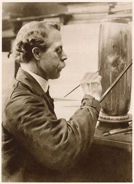 Decoration of ware: an artist painting a vase. Date: 1913
