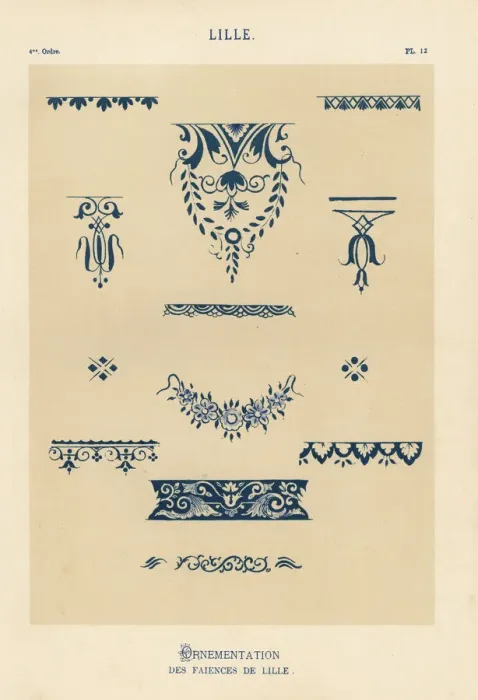 Framed Print : Decorations from the pottery of Lille, France Framed Print : Decorations from the pottery of Lille, France
